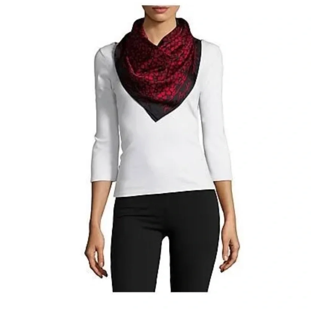Karl Lagerfeld Paris Silk Hearts Safety Pins Red & Black Square Scarf OS NWT